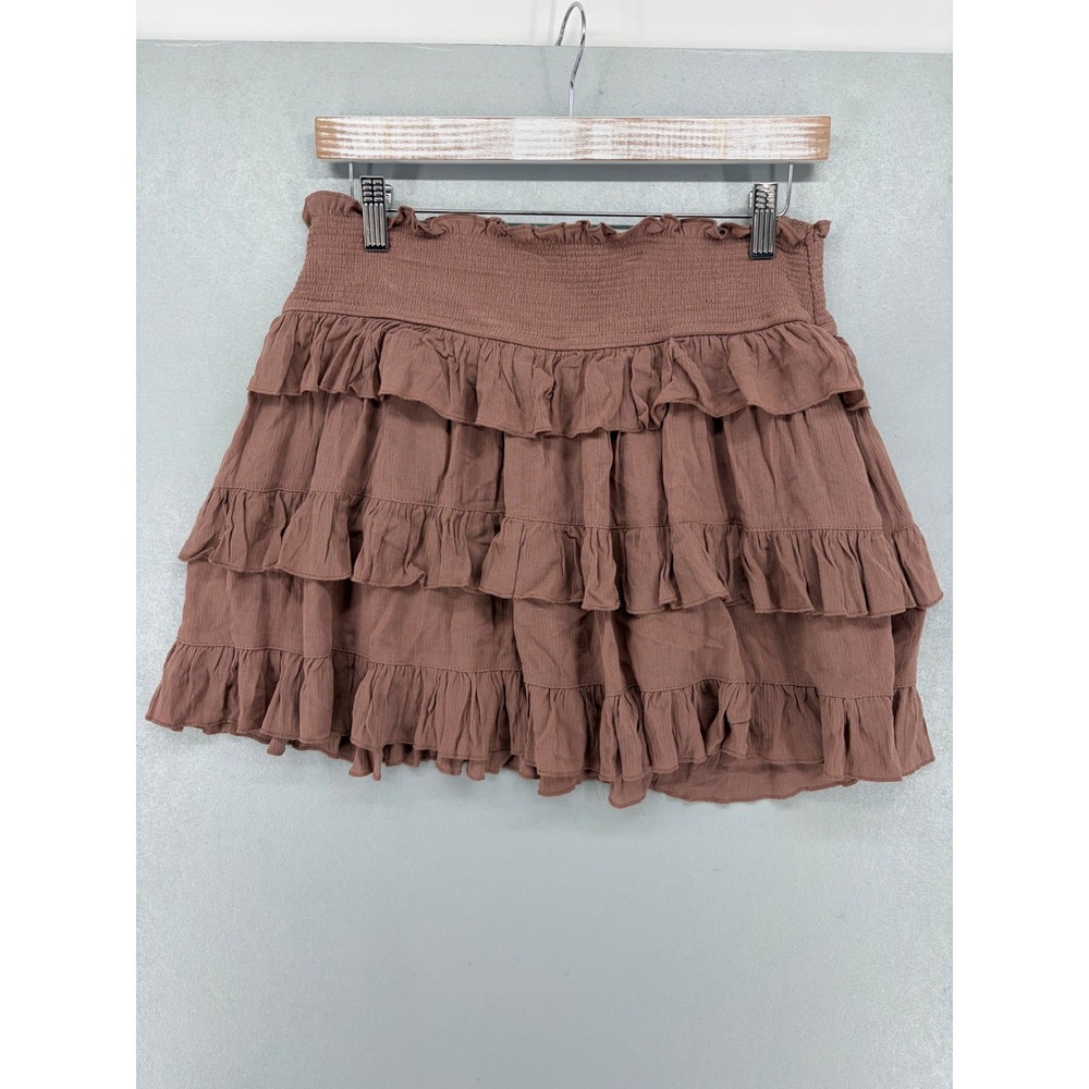 Love Tree‎ Tiered Mini Skirt Womens Large Mauve Brown Smocked Ruffle Boho